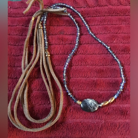 Source Unknown Jewelry - Long 36 inch Blue Iolite On Suede Cord Artesan Necklace